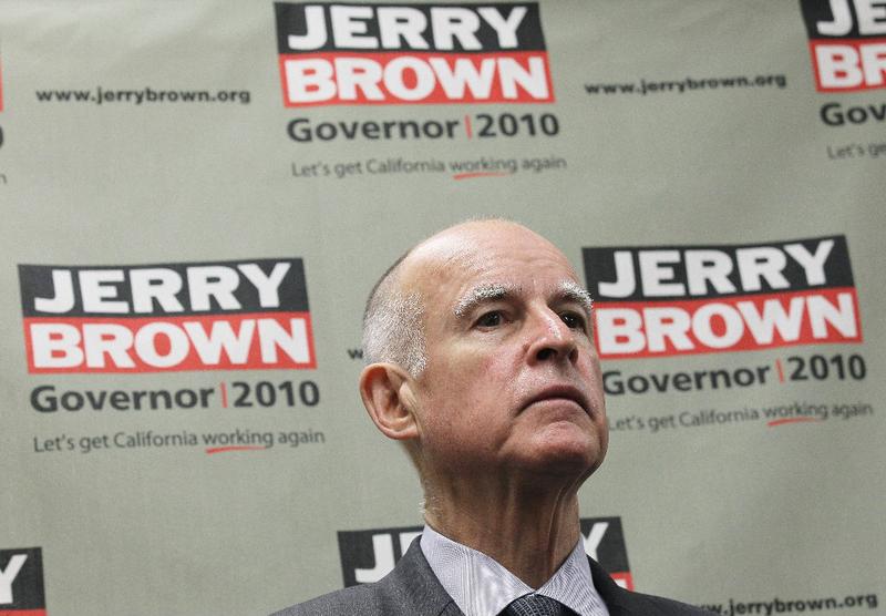 California attorney general and Democratic candidate for governor Jerry Brown looks on during a news conference with Asian Pacific Islander leaders on October 18, 2010 in San Francisco, California.